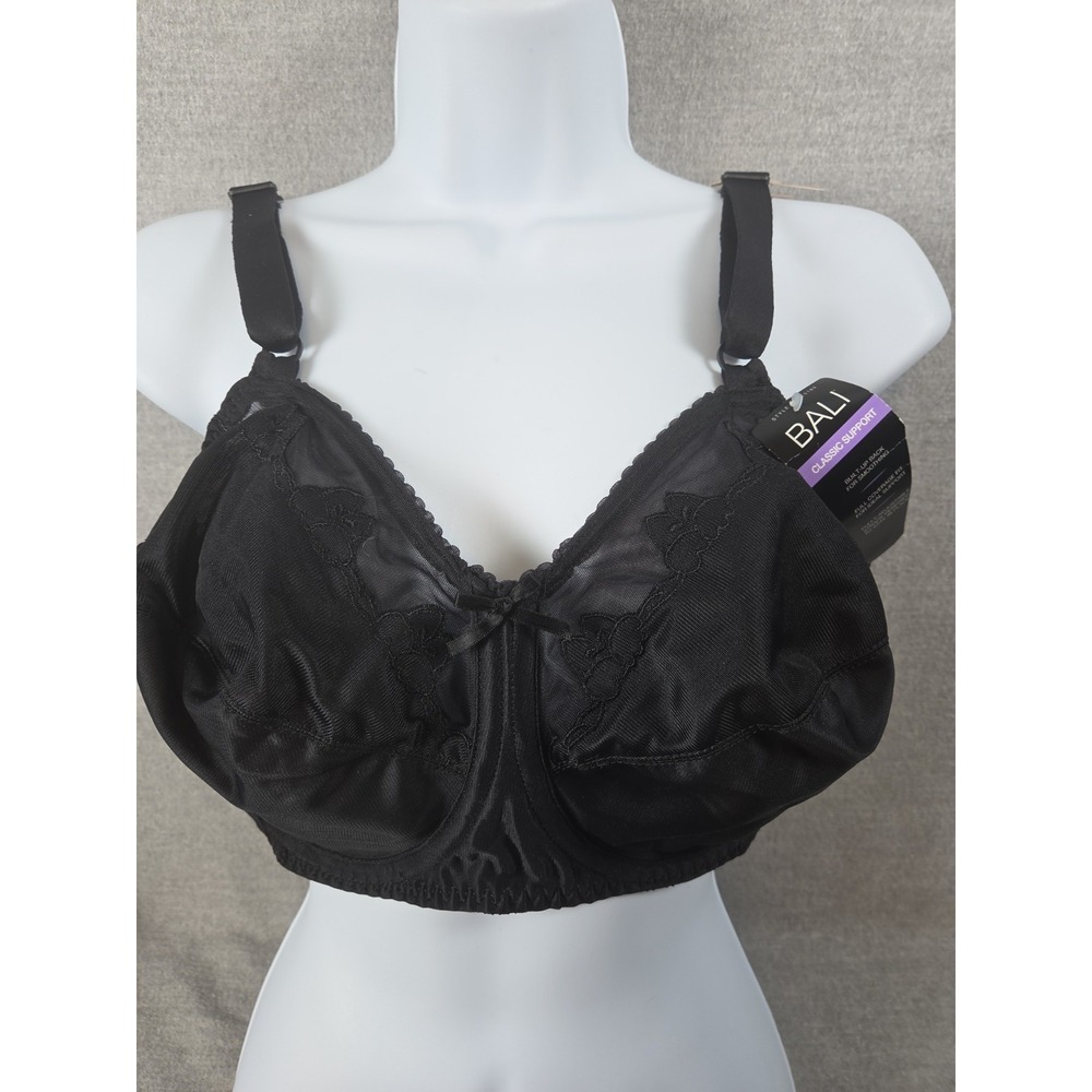 Bali 36DD Classic Support Full Coverage Underwire Bra Black Lace Smoothing NEW